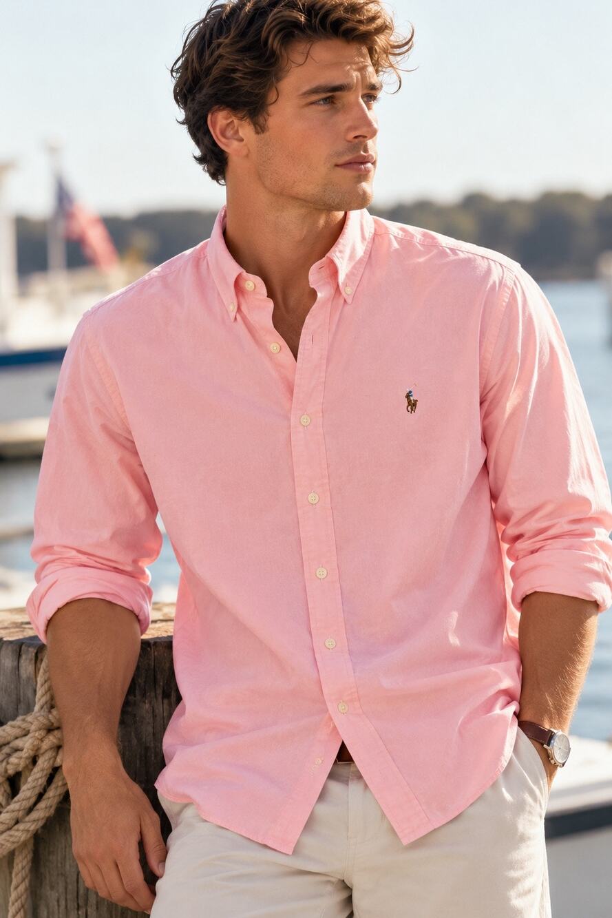 Polo Ralph Lauren Men’s Pink Pinpoint Oxford Shirt 17.5 34/35 Classic Fit Pony